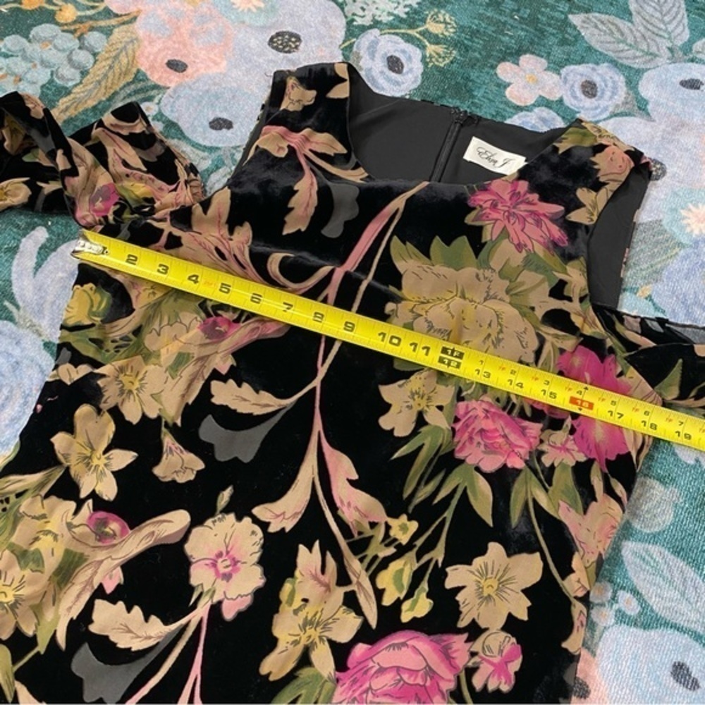 Eliza J Black Velvet Floral Burnout Mini Shift Dress Formal Cocktail Ruffle Hem - Picture 14 of 16